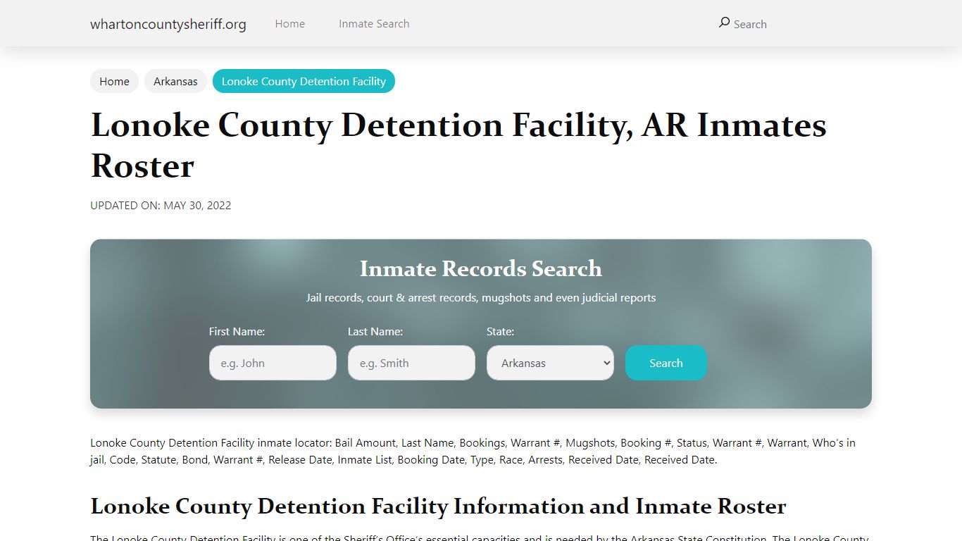 Lonoke County Detention Facility, AR Jail Roster, Name Search